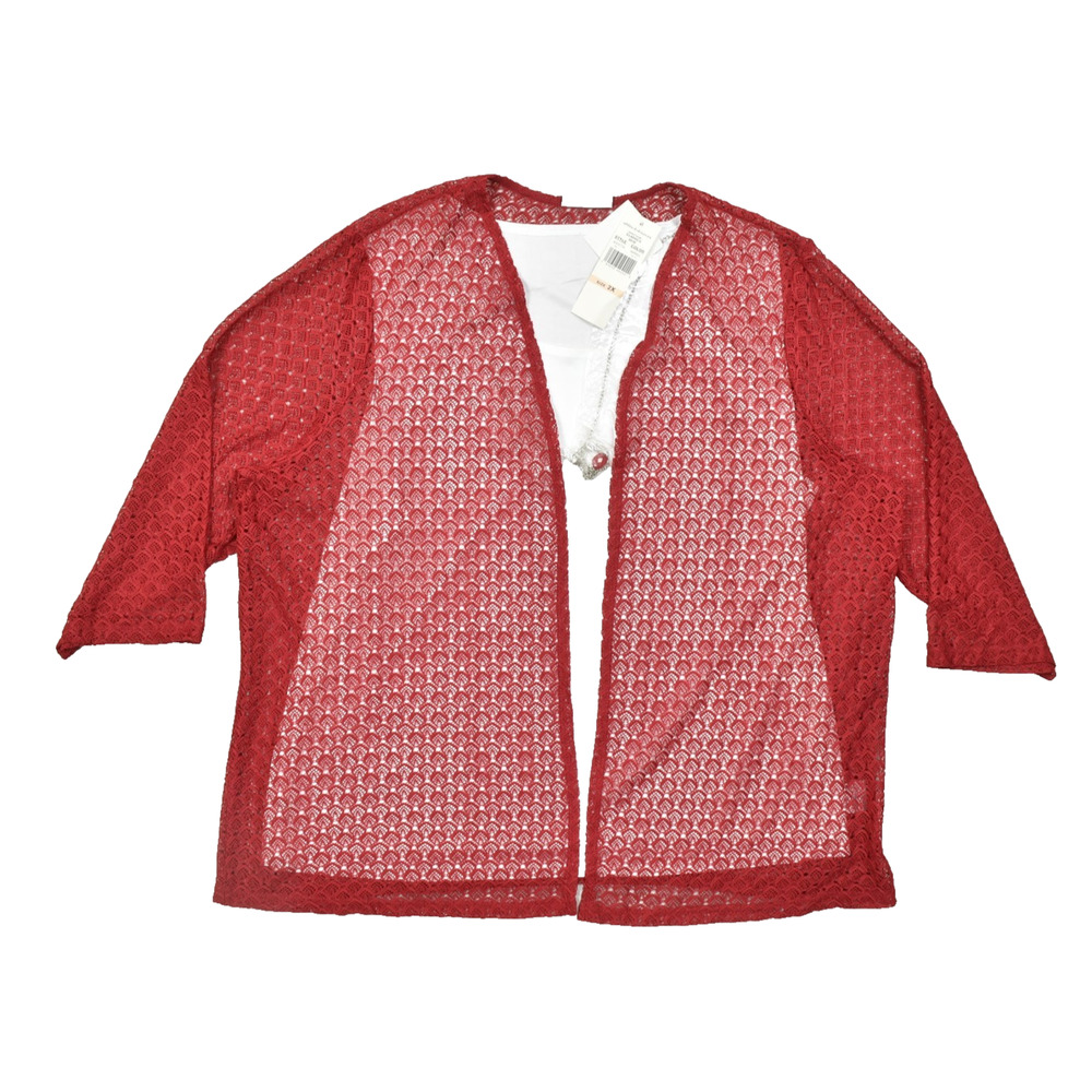 Alfred Dunner Classics 2019 Woman 2X Red Lace Open Front Cardigan White Top NEW